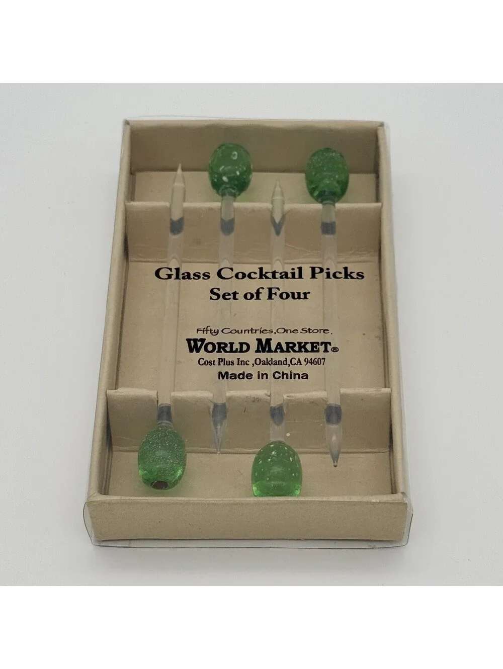 Vtg World Market Glass Olive 4”  Cocktail Drink Swizzle Picks Set Of 4